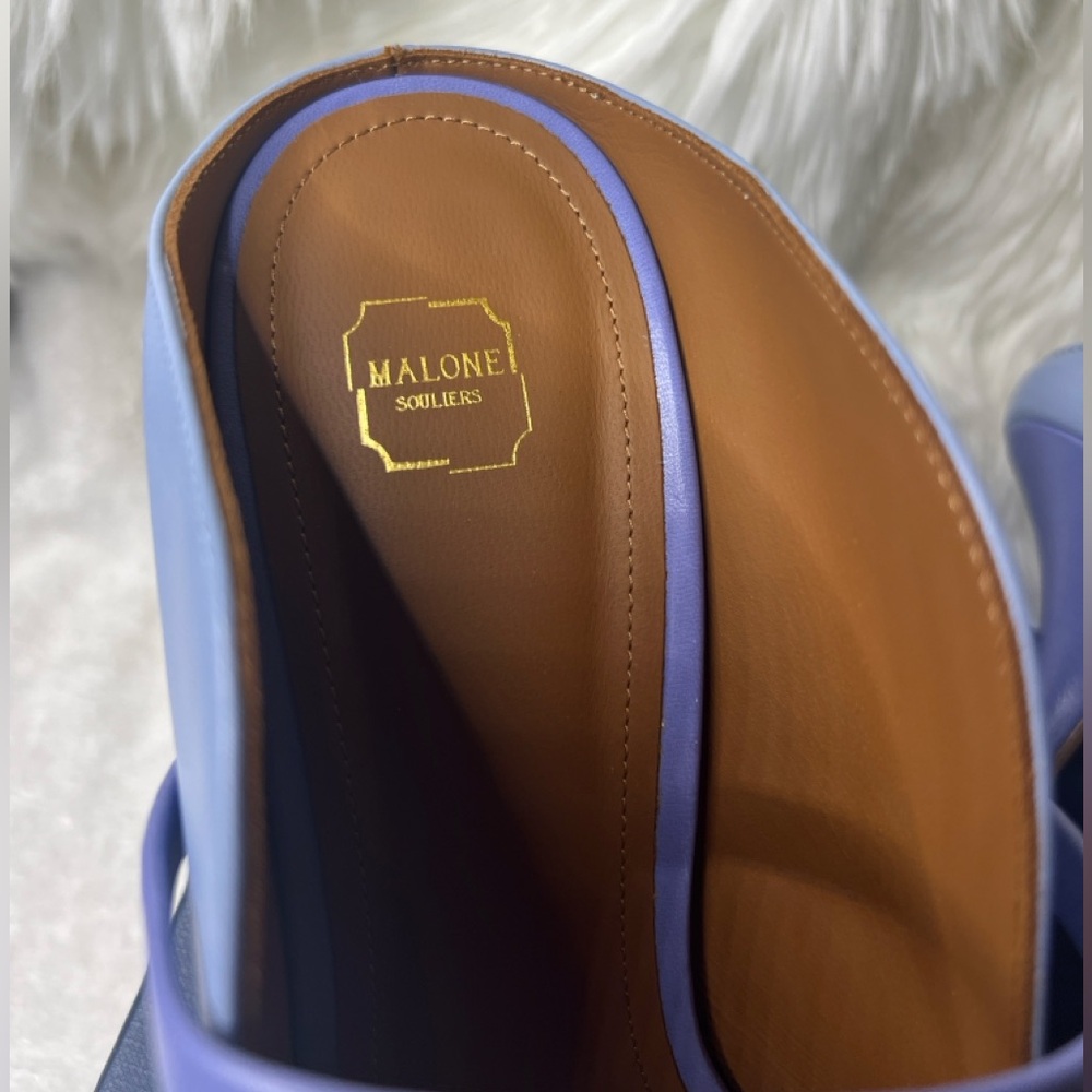 Malone Souliers Maureen Leather Dual-band 70mm Blue Mules Pump SZ 42.5EU/12.5US - Picture 6 of 11